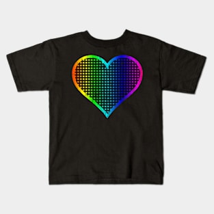 Distressed Rainbow and Black Gingham Heart Kids T-Shirt